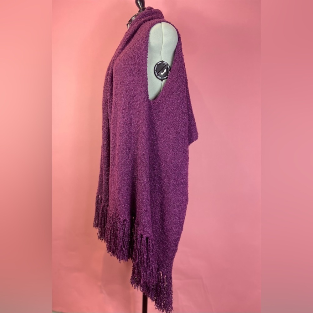 Hand Made Art wear Knit Cardigan poncho wrap O/S plum Long Sweater Vest NWT